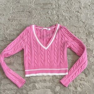 Altar'd State Pink V-Neck Cropped Cable Sweater XS